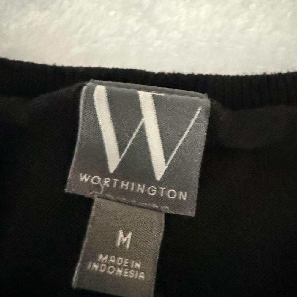 Worthington 2 Black Sweaters Pink Cream Striped Sweater 3 Lot M - Picture 4 of 10